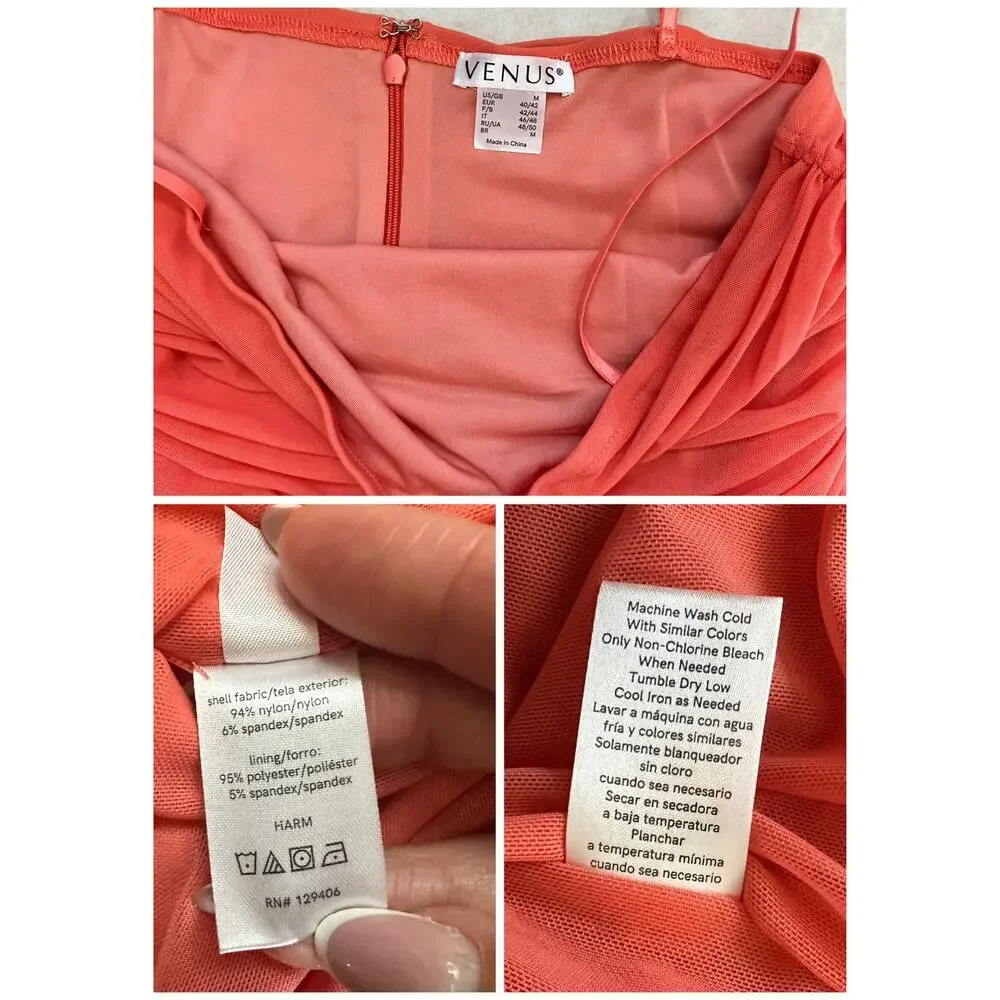 Venus Coral Ruched Bodycon Side Slit Maxi Dress SZ M